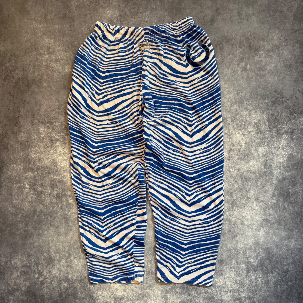 Vintage Zubaz Mens Indianapolis Colts Zebra Print Pants Blue White Large NFL